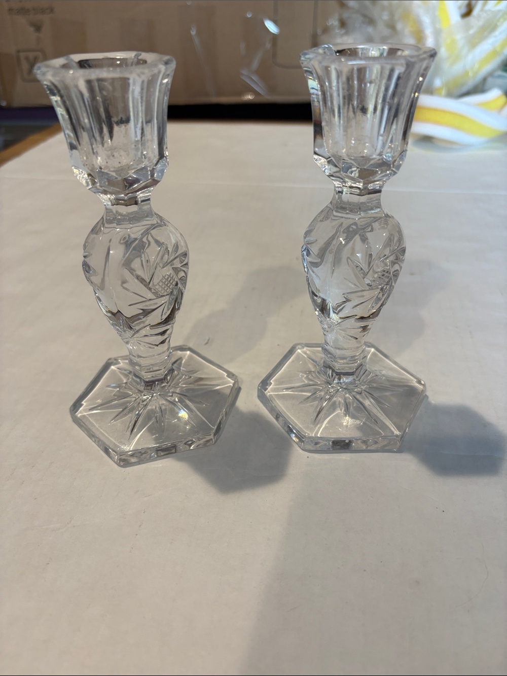 Crystal Cut Glass Candle Holders - Clear